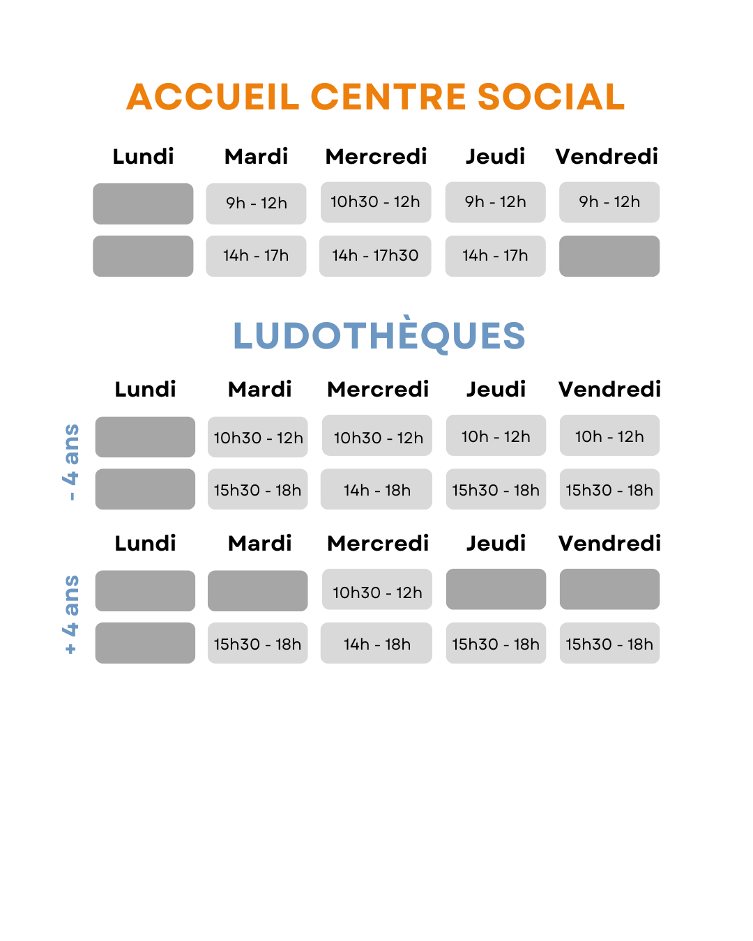 horaires Nord Horaires d'ouverture du Centre Social Nord