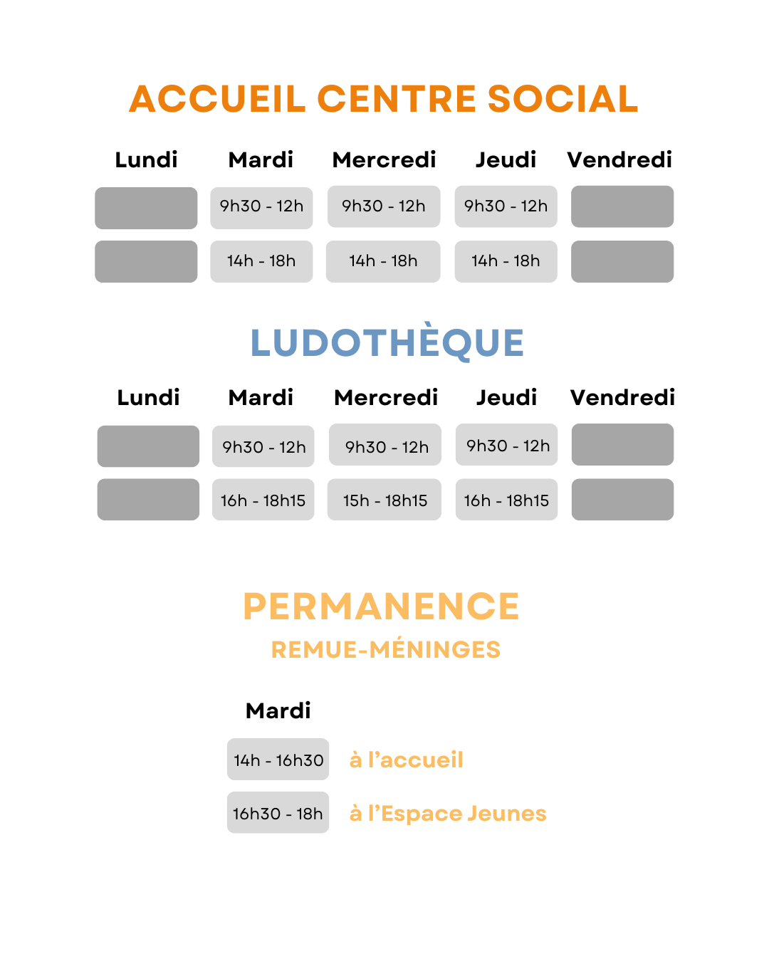 horaires Raymond IV Horaires d'ouverture du Centre Social Nord