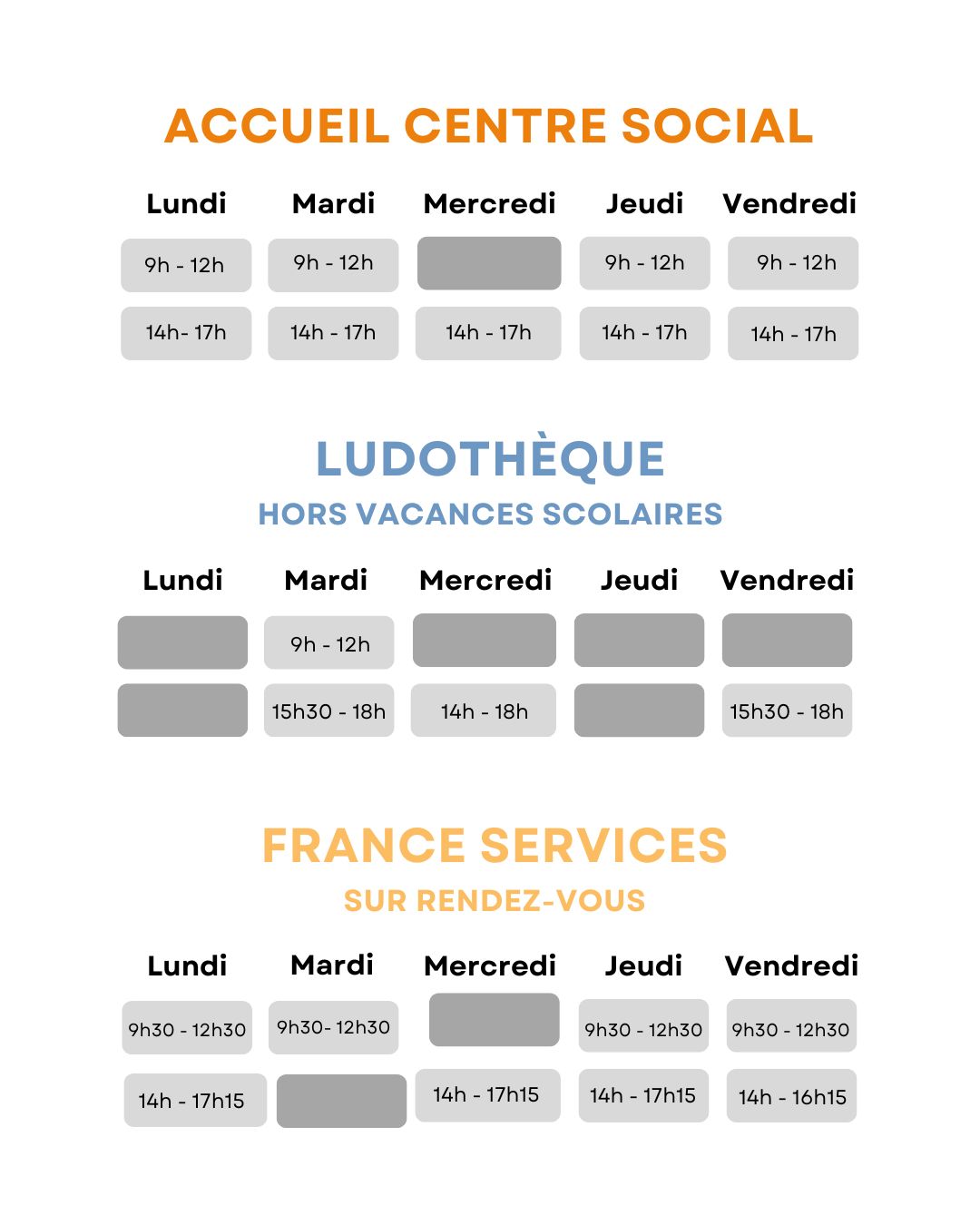 Horaires d'ouverture du Centre Social Nord